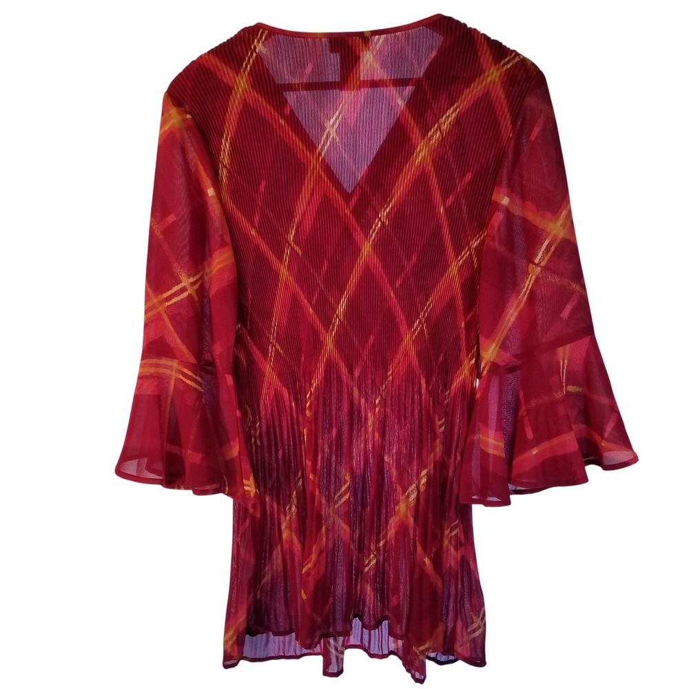 Catherines Red Plaid Beaded V-Neck Pleated Tunic‎ Top Plus Size 0X 14/16W - Picture 3 of 12